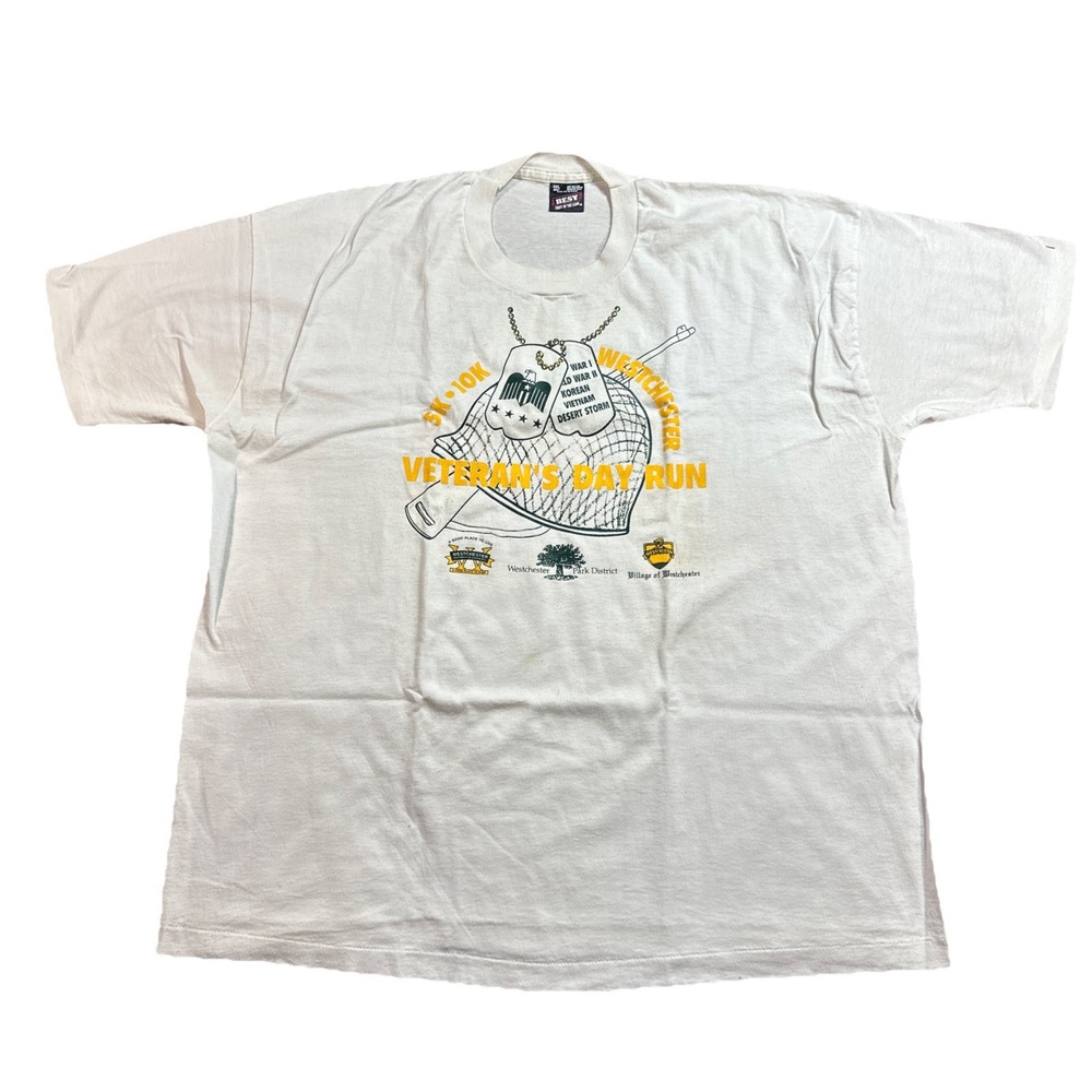Vintage Veteran's Day Run 5k-10k T-shirt Single Stitch White Made In USA 2XL